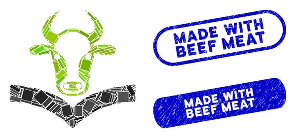 Rectángulo Collage Cow Handbook con Grunge hecho con sellos de carne de res — Vector de stock