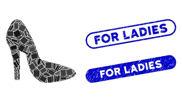 Retângulo Mosaic Lady Shoe com texturizado para senhoras Selos — Vetor de Stock