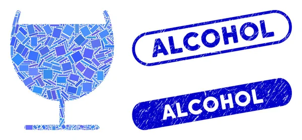 Rektangel collage Alkoholglas med grunge alkoholstämplar — Stock vektor