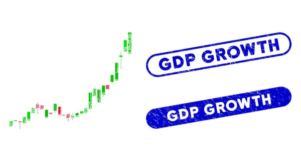 Rectangle Collage Candlestick Graficul de creștere accelerarea cu timbre de creștere texturate PIB — Vector de stoc