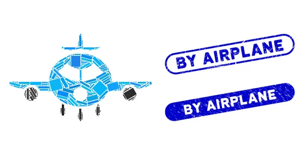 Rectangle Mosaic Cargo Aircraft with Scratched By Airplane Stamps — Stock Vector