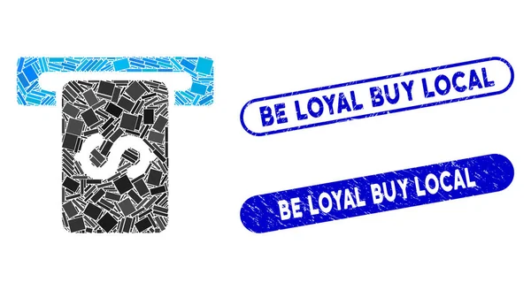 Rectangle Collage Cash Machine with Textured Be Loyal Buy Local Stamps — 스톡 벡터