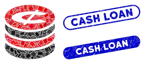 Retângulo Mosaic Cent Moedas Pilha com Grunge Cash Loan Stamps — Vetor de Stock