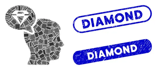 Rectangle Mosaic Diamond Thinking with Distress Diamond Stamps — стоковий вектор
