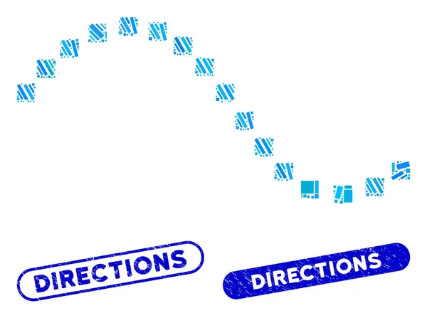 Obdélníková spojnice tečkovaných funkcí se známkami Grunge Directions — Stockový vektor