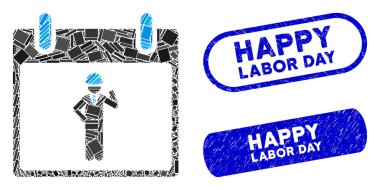 Rectangle Mosaic Engineer Calendar Day with Textured Happy Labor Day Stamps
