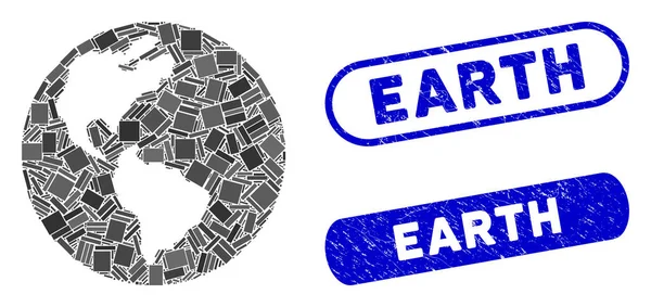 Colagem retangular da Terra com carimbos texturizados da Terra — Vetor de Stock