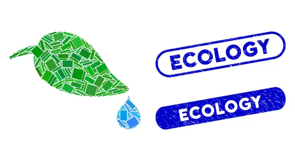 Rectangle Mosaic Ecology with Distress Ecology Stamps — Stock vektor