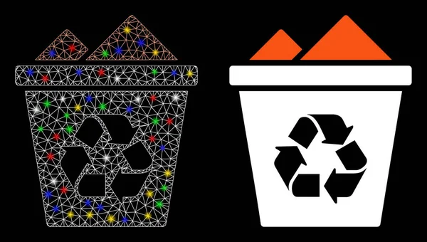 Icono completo de la papelera de reciclaje de malla 2D con puntos de llamarada — Vector de stock