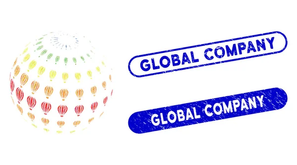 Rectangle Collage Abstract Aerostat Sphere with Distress Global Company Seals — 스톡 벡터