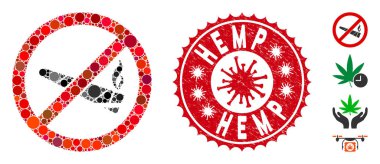 Mosaic No Smoking Cannabis Icon with Coronavirus Distress Hemp Seal