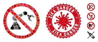 Mosaic No Industrial Robotics Icon with Coronavirus Scratched Zika Danger Stamp