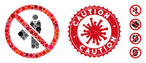 Mosaic No Businessman Icon with Coronavirus Scratched Caution Stamp