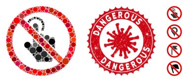 Kolaj Coronavirus Grunge Tehlikeli Mühür Simgesi ile Simgeye tıklama