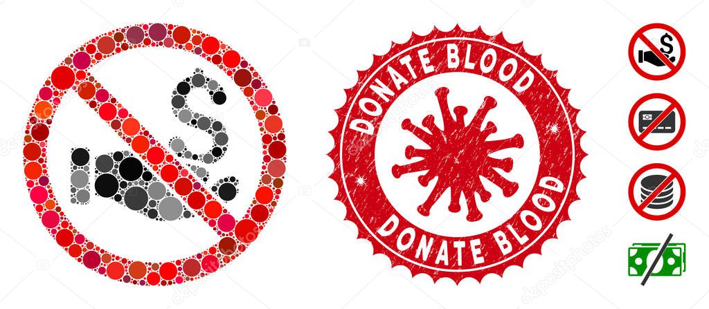 Mosaic No Donation Icon with Coronavirus Grunge Donate Blood Seal