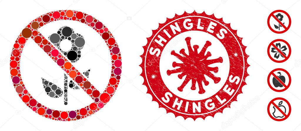 Mosaic No Flower Icon with Coronavirus Grunge Shingles Stamp