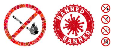 Kolaj Yanma Yok Coronavirus Çizilmiş Yasak Mühür Simgesi ile Eşleştirme Simgesi
