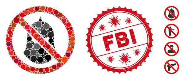 Collage No Executioner Balaclava Icono con Coronavirus Distress Sello del FBI — Vector de stock