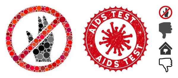 Colagem Sem Gerenciar Ícone de Mão com Coronavirus Riscado Selo de Teste de AIDS —  Vetores de Stock