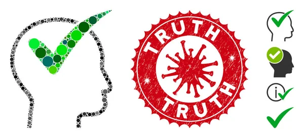 Collage Rekommenderad ikon med Coronavirus Textured Truth Seal — Stock vektor
