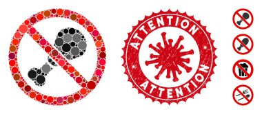 Kolaj Koronavirüs Dokulu Dikkat Mührü ile Tavuk Bacağı Simgesi Yok