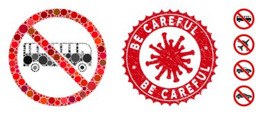 Coronavirüs Sıkıntılı Otobüs Simgesi Yok Kolajı Dikkatli ol Mühürle