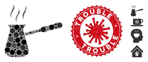 Collage Turkish Coffee Icon with Coronavirus Grunge Trouble Seal — Stock Vector