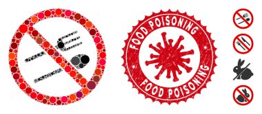Kolaj Coronavirus Grunge Gıda Zehirleme Damgalı Simge Yeme Yok