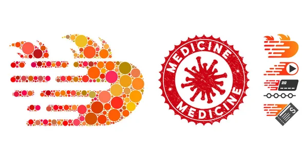 Mosaic Rush Fire Icon with Coronavirus Grunge Medicine — стоковий вектор