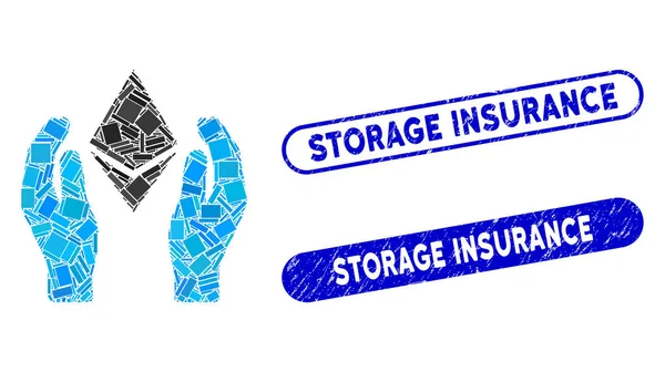 Rectangle Collage Ethereum Care Hands with Textured Storage Insurance Seals — Stock Vector