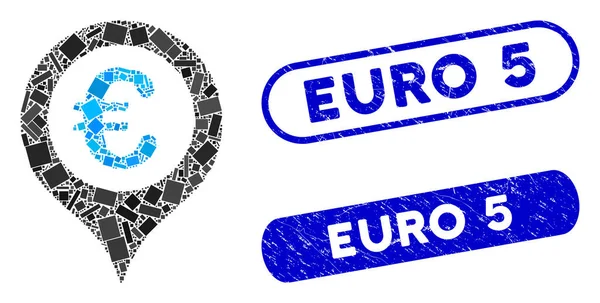 Retângulo Mosaico Euro Mapa Marcador com texturizado Euro 5 Selos — Vetor de Stock