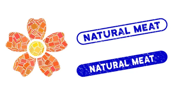 Rektangel mosaik blomma med nöd naturliga kött stämplar — Stock vektor