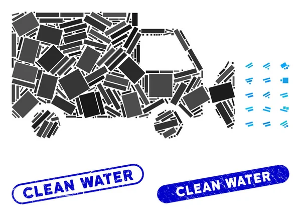 长方形马赛克街清洗车，带有Grunge洁净水印 — 图库矢量图片