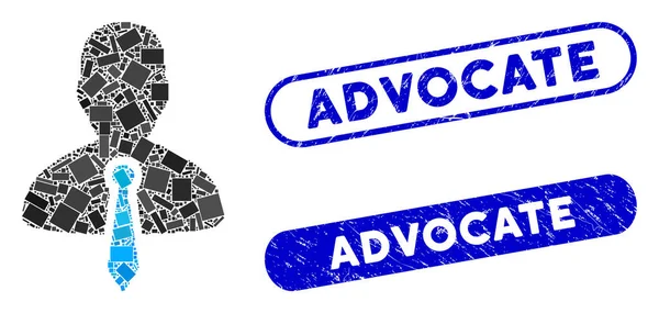 Rektangel Collage Advokat binda med nöd Advocate frimärken — Stock vektor