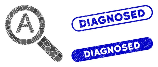 Escala automática del zoom del collage del rectángulo con los sellos diagnosticados rasguñados — Vector de stock