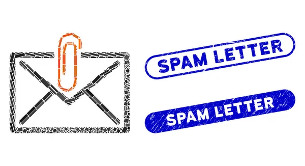 Adjunto de correo mosaico rectángulo con sellos de letras de spam texturizados — Archivo Imágenes Vectoriales