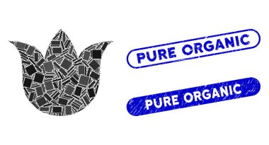 Dikdörtgen Mozaik Lale Çiçeği ile Grunge Saf Organik Damgalar