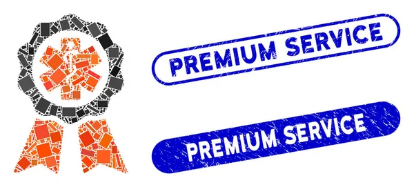 Retângulo Colagem Selo Médico com Selos de Serviço Premium Arranhados — Vetor de Stock
