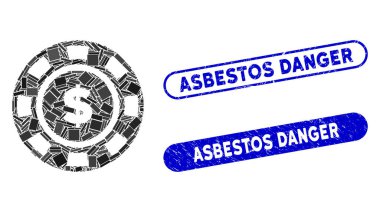 Dikdörtgen Kolaj Doları Kumarhane Çipi ve Grunge Asbest Tehlike Damgaları