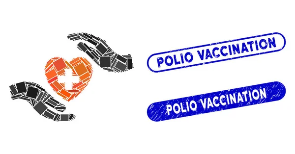 Mosaïque rectangle Soins cardiologiques mains avec joints de vaccination contre la poliomyélite — Image vectorielle