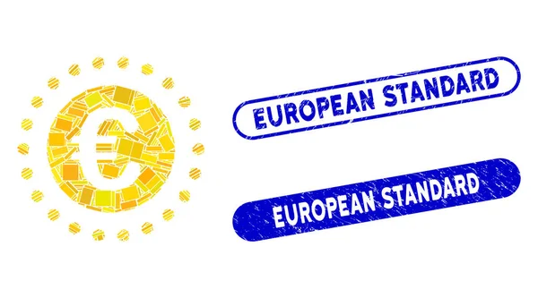Pièce Rectangle Mosaic Euro Or avec Grunge European Standard Seals — Image vectorielle