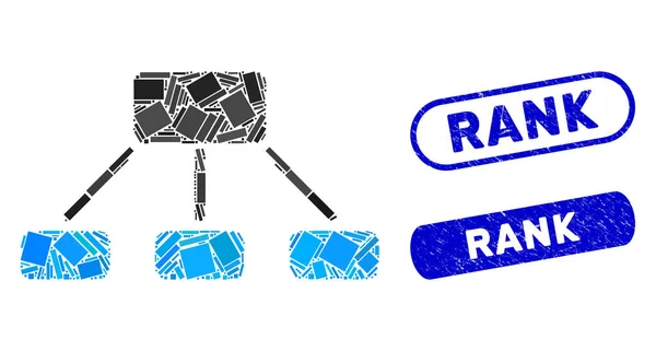 Hierarquia de colagem retangular com carimbos de classificação riscados —  Vetores de Stock