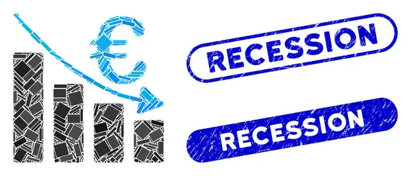 Rectangle Mosaic Euro Recession Bar Chart with Distress Recession Seals — 스톡 벡터