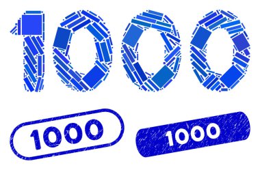 Dikdörtgen Mozaik 1000 Rakamlı Metin ve Grunge 1000 Pullu