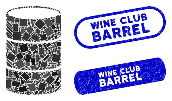Barrica de mosaico rectángulo con sellos de barril Distress Wine Club — Vector de stock