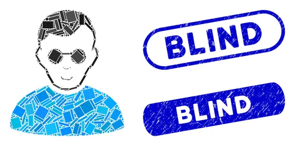 矩形马赛克盲人与卷曲盲封印 — 图库矢量图片