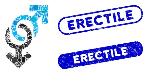 Obdélníkový koláž gay symbol s texturovanými erektilní známky — Stockový vektor