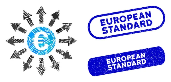 Pagamentos em euros em mosaico retangular com carimbos normalizados europeus riscados —  Vetores de Stock