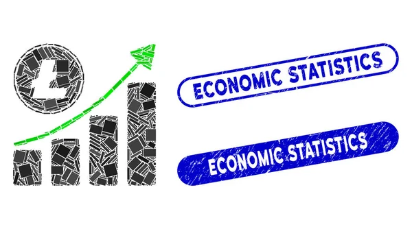 矩形马赛克绿松石生长图趋势连Grunge经济统计邮票 — 图库矢量图片