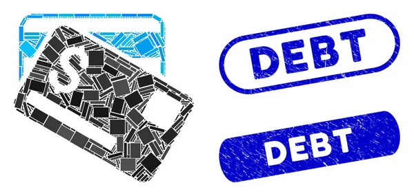 Cartes de crédit Rectangle Mosaic avec joints de dette Grunge — Image vectorielle